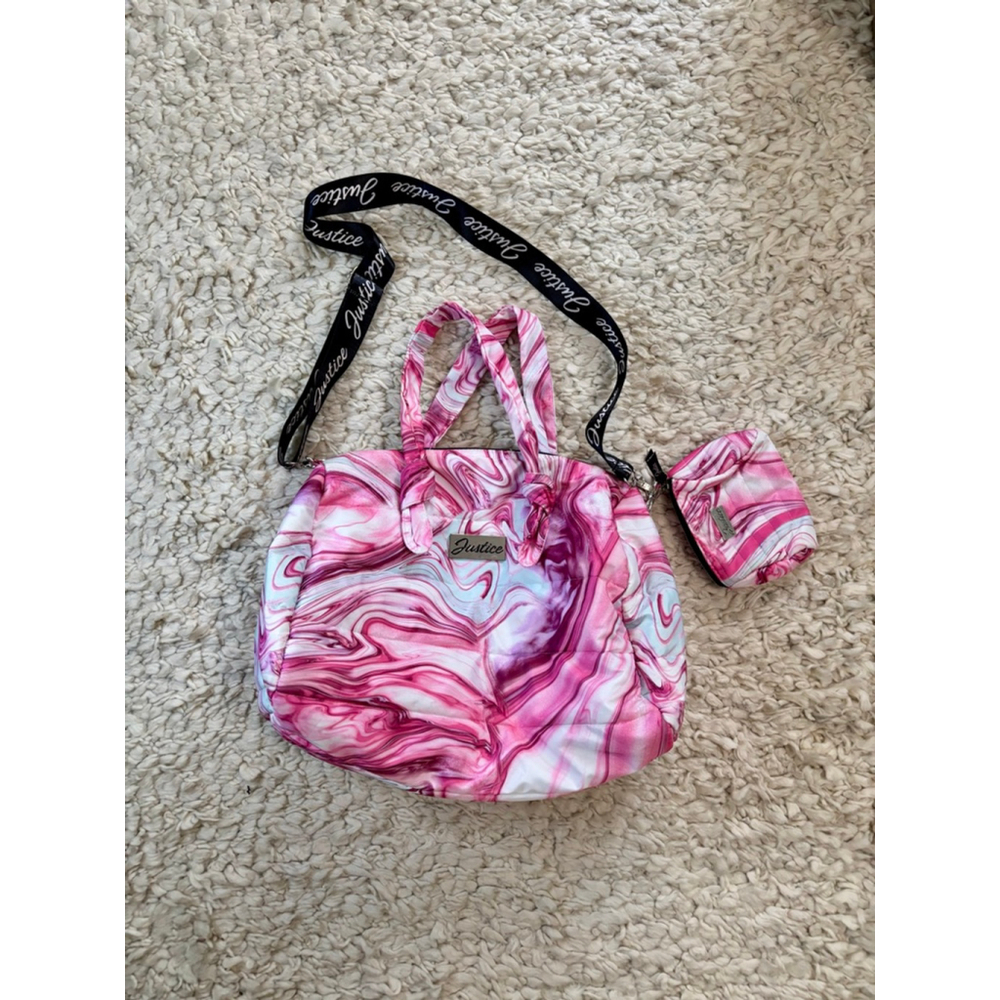 Girl’s Justice Pink White Marble Print Puffer stye tote Bag One Size